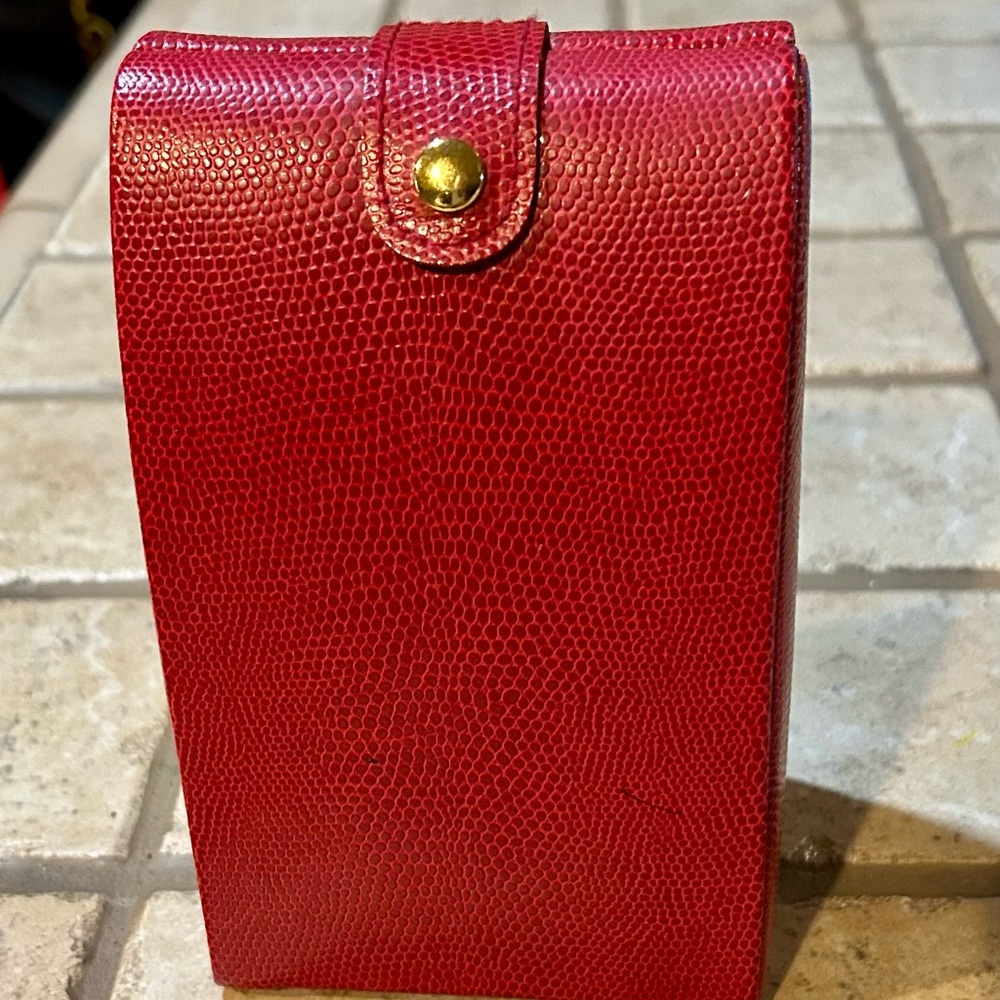 VINTAGE 90s Y2K WOLF DESIGNS Red Leather Jewelry Box Travel Case Storage Case
